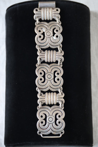 Sterling Silver Taxco Mexico Wide Panel Bracelet