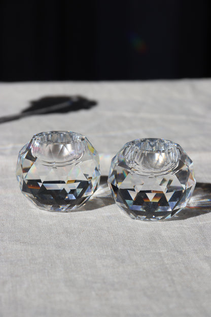 Pair of Swarovski Crystal Round Candlestick Holders
