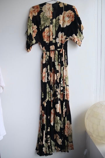 Reformation Black Floral Silk Dress