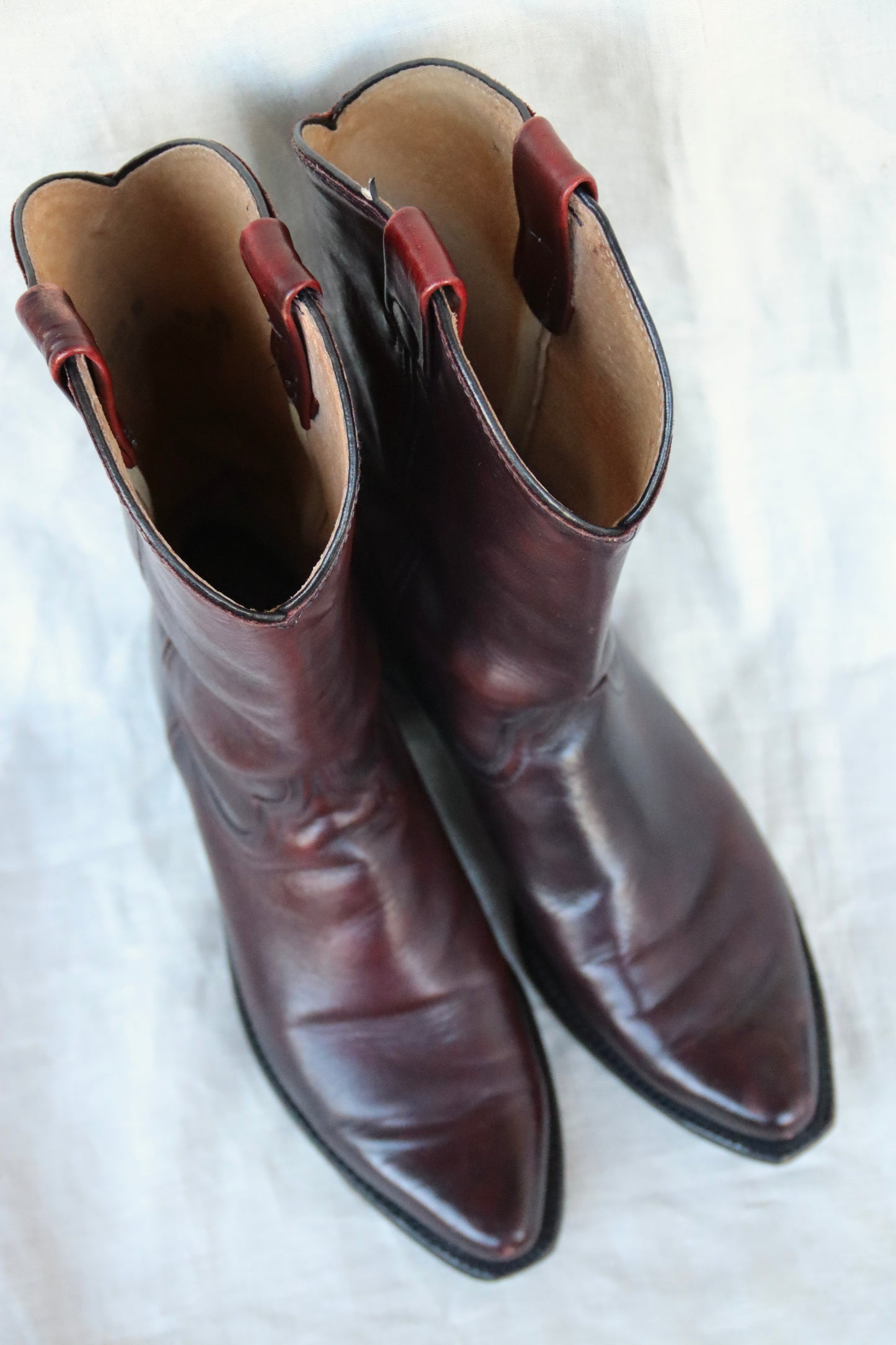 Vintage Burgundy Leather Cowboy Boots
