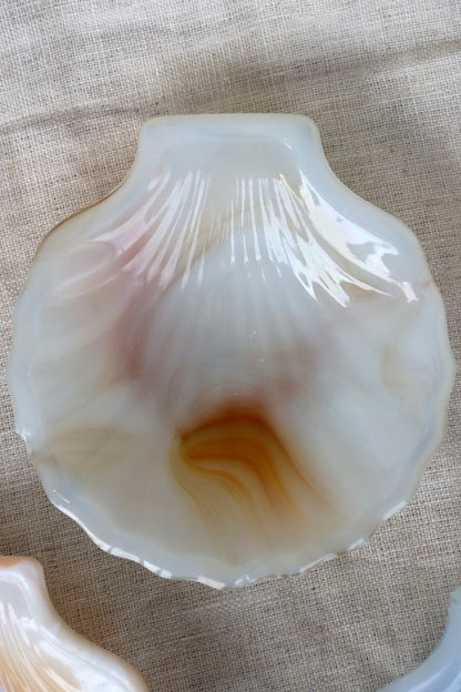 Set of 4 Marbled Glass Seashell Dishes