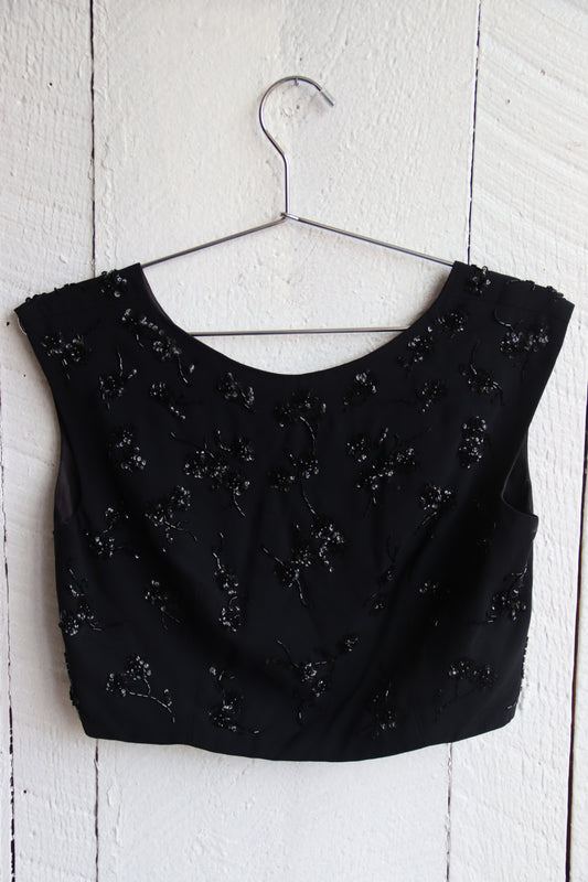 Vintage Black Sequin and Beaded Crop Top