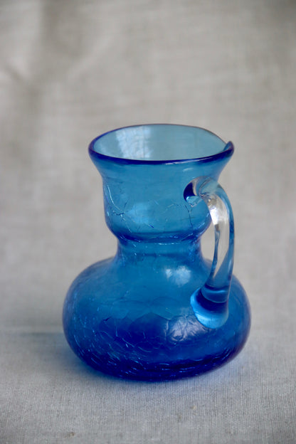 Blue Crackle Glass Pitcher Vase