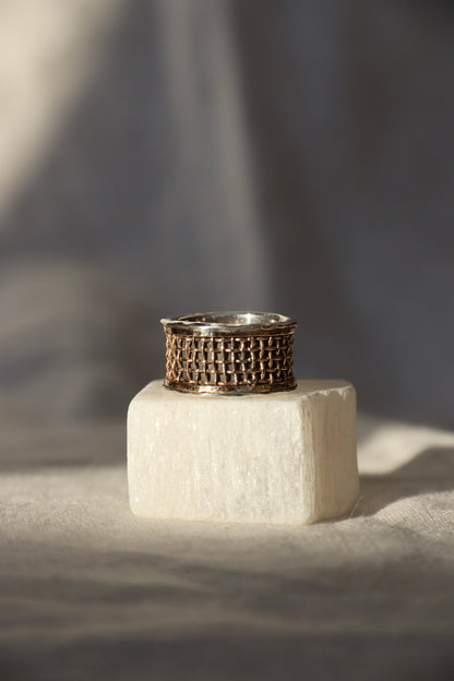 Sterling Silver Ring with 18k Gold Woven Details