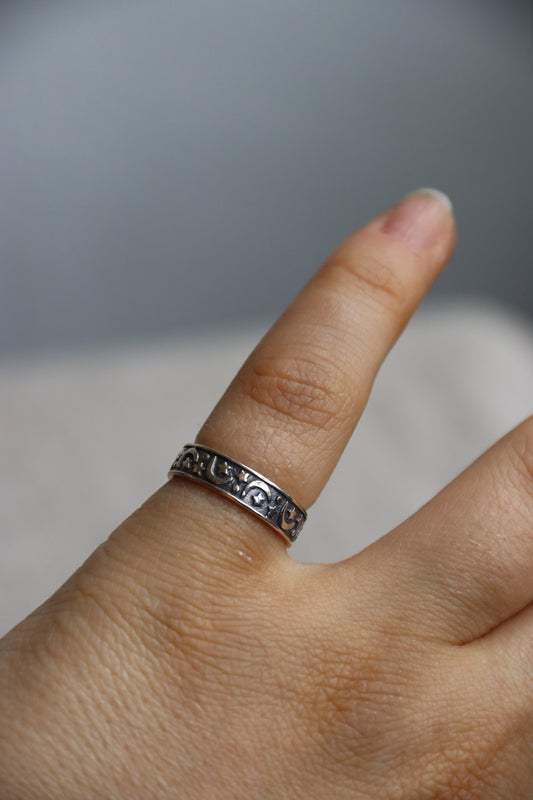 Sterling Silver Moon and Stars Band Ring