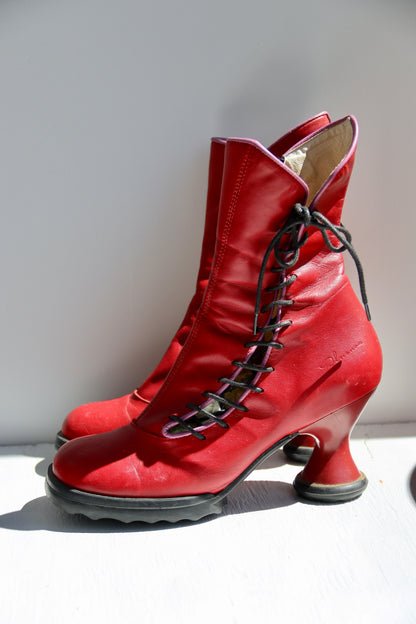 John Fluevog "Lover" Red Heeled Boots