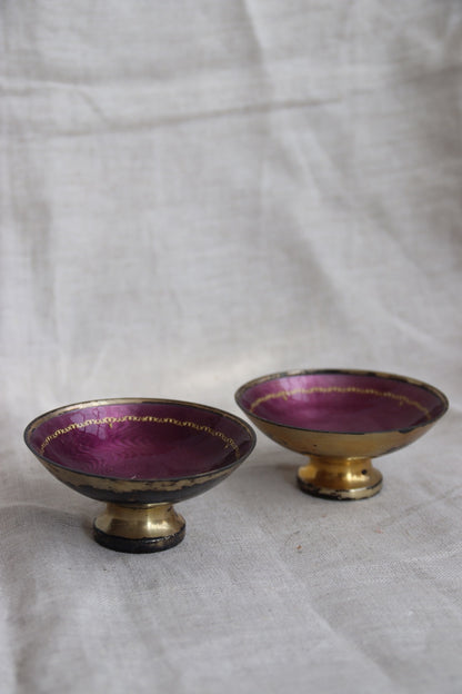 Set of 2 purple enamel and sterling silver bowls