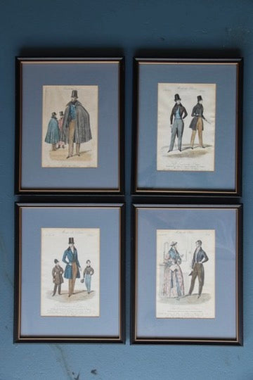 Set of Four Vintage Framed French Mens Fashion Prints