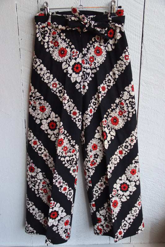 Vintage 1970s Black and Red Paisley Pants