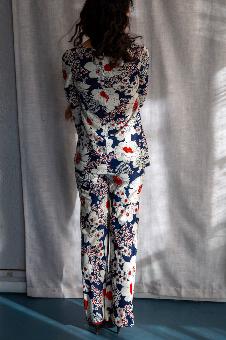 Vintage 70s Floral Pattern Top and Pants Set