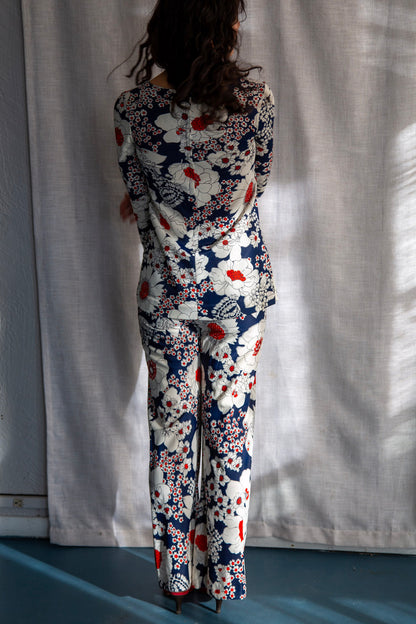 Vintage 70s Floral Pattern Top and Pants Set