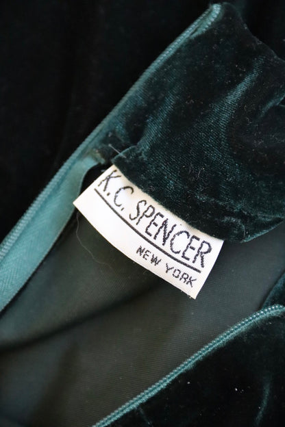 Vintage K. C. Spencer Green Velvet Dress