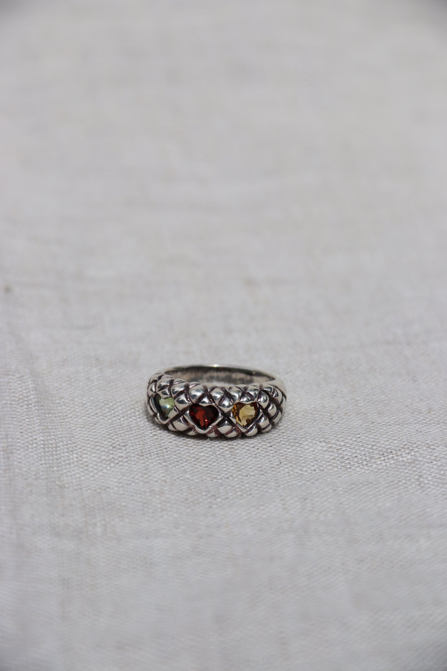 Sterling Silver Garnet, Peridot and Citrine Triple Heart Ring