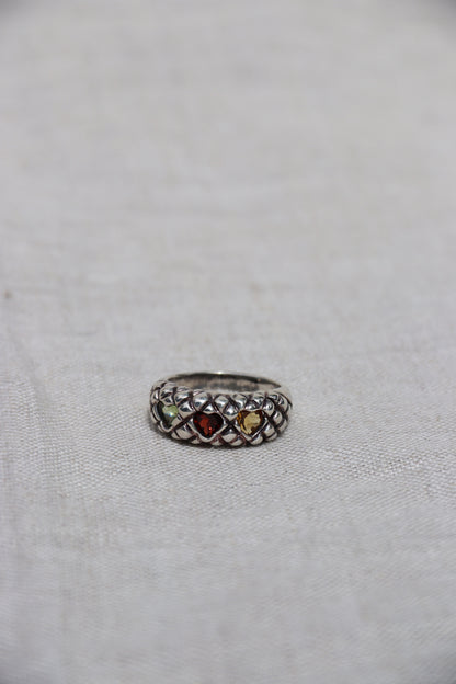 Sterling Silver Garnet, Peridot and Citrine Triple Heart Ring