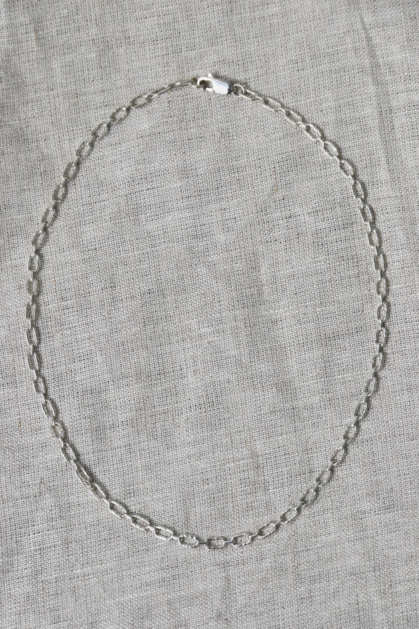 Sterling Silver Hammered Oval Chain Necklace