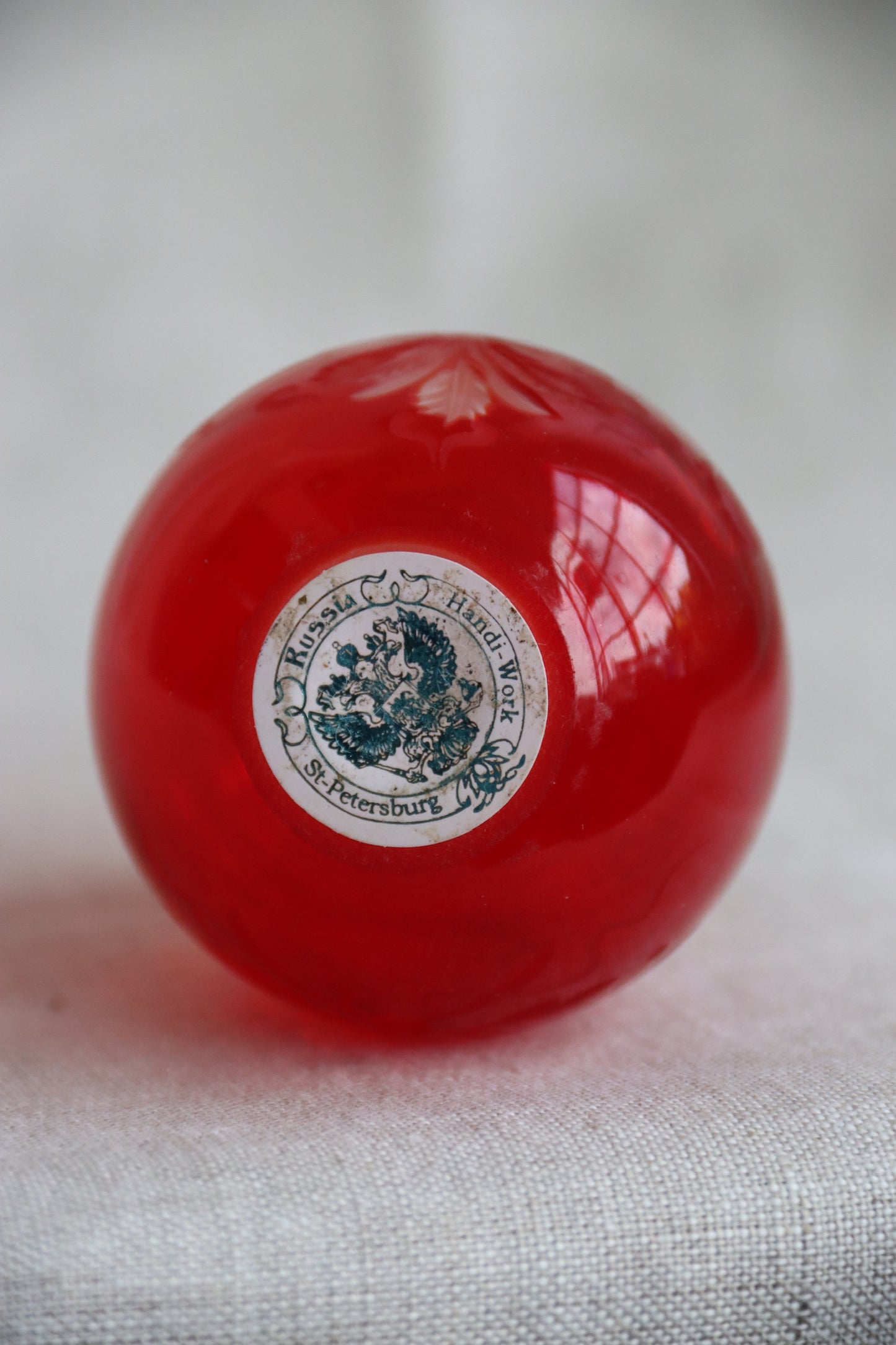 Russian Imperial Crest Cut Glass Egg