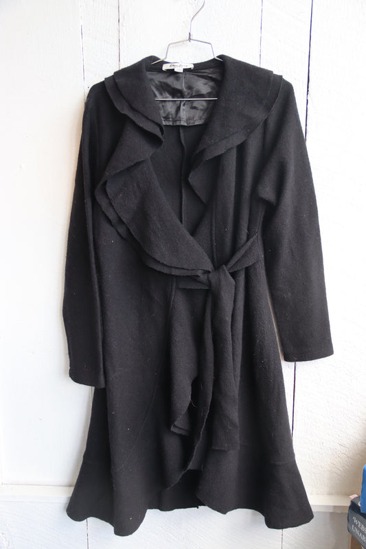 Vintage Katherine Barclay Black Ruffled Wool Coat - M