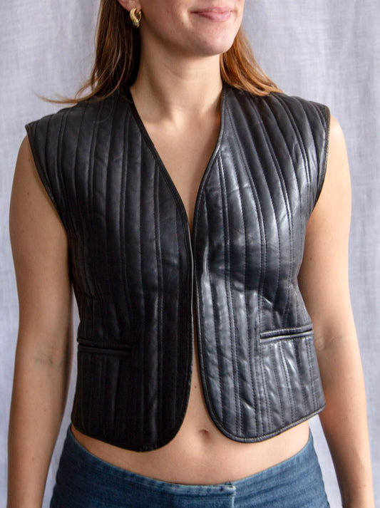 Black Reversible Leather Vest