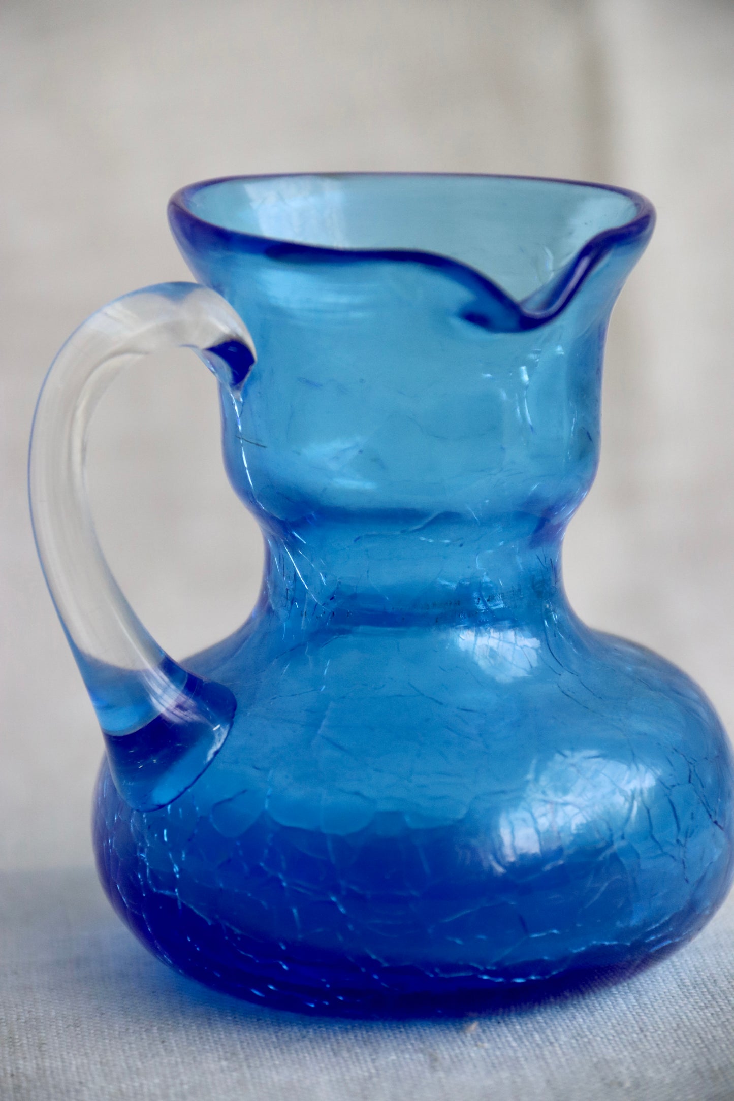 Blue Crackle Glass Pitcher Vase