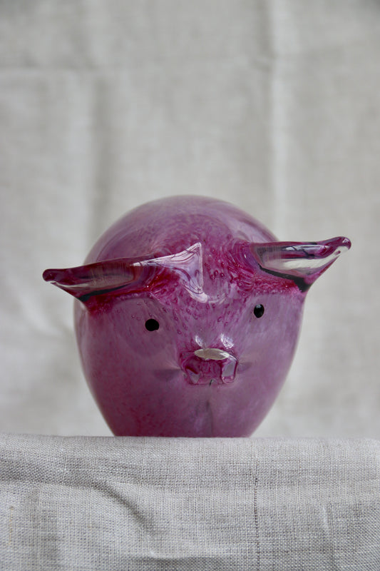 Handmade Glass Purple Pig