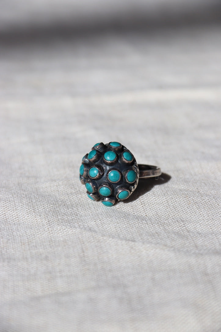 Vintage Sterling Silver Mexico Turquoise Cluster Ring