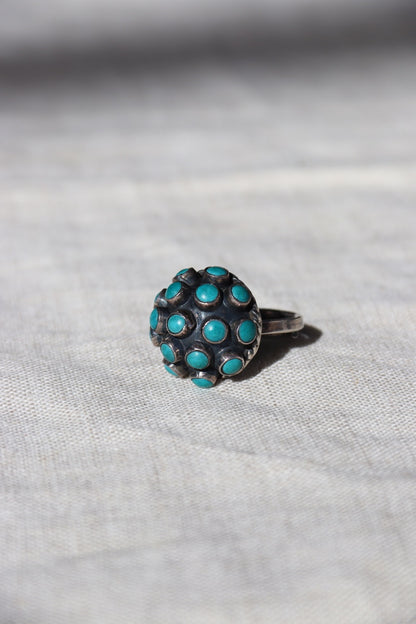Vintage Sterling Silver Mexico Turquoise Cluster Ring