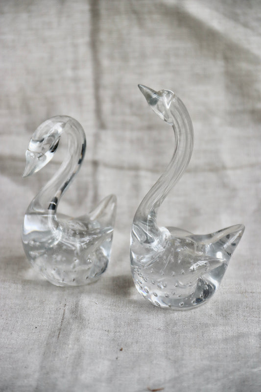 Pair of Clear Glass Swans