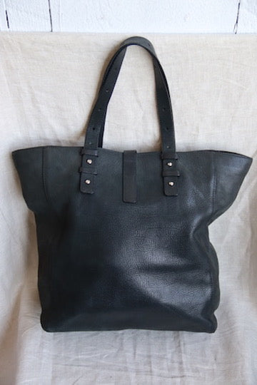 Large Black Leather Bag with Canvas Lining