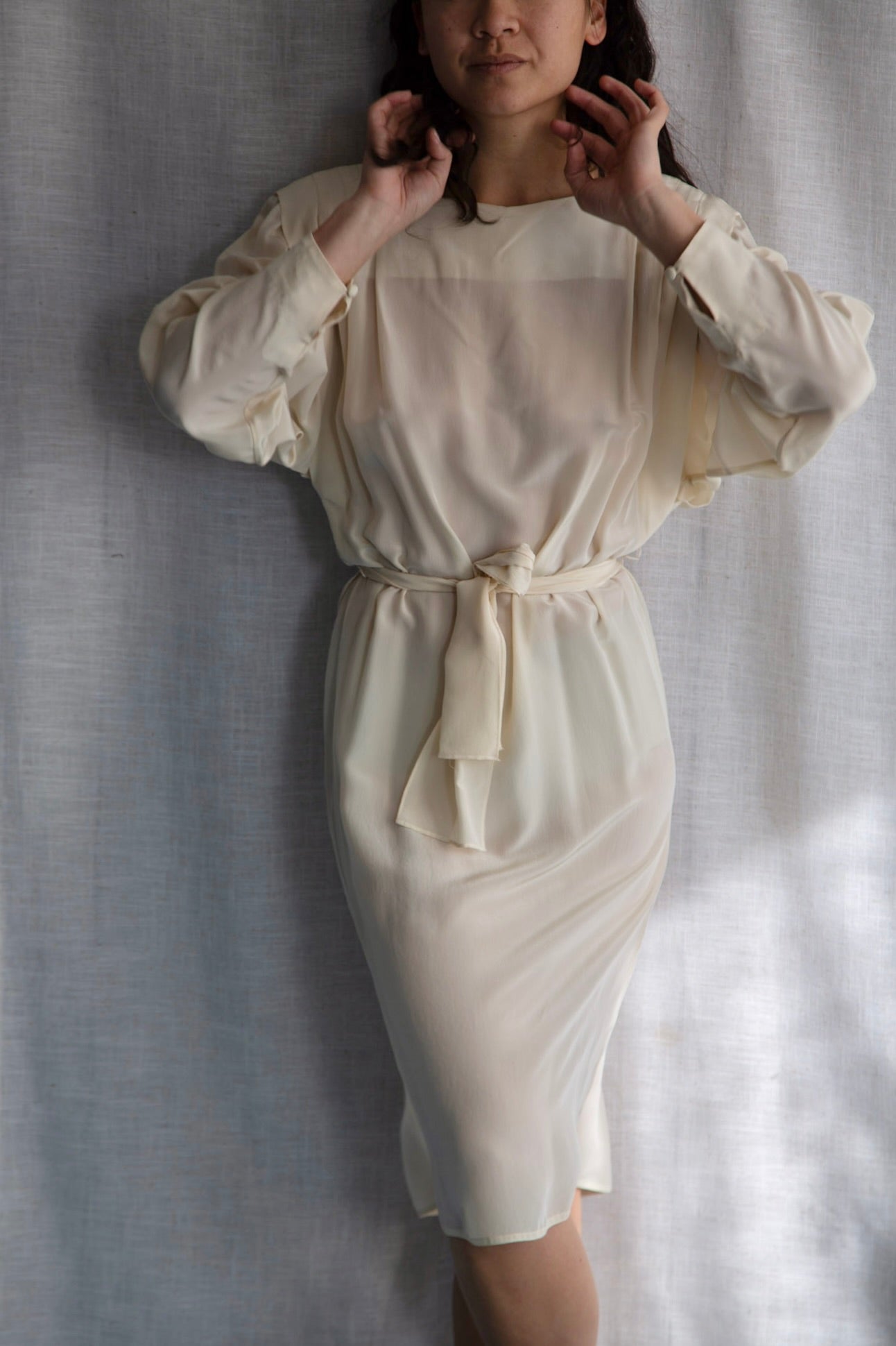 Vintage 80s Kristen Cream Silk Dress