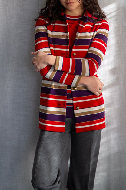 Vintage 60s James Kenrob by Dalton Red Striped Top and Coat Set