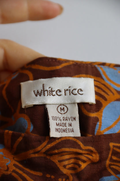 White Rice Brown Skirt with Blue Flowers