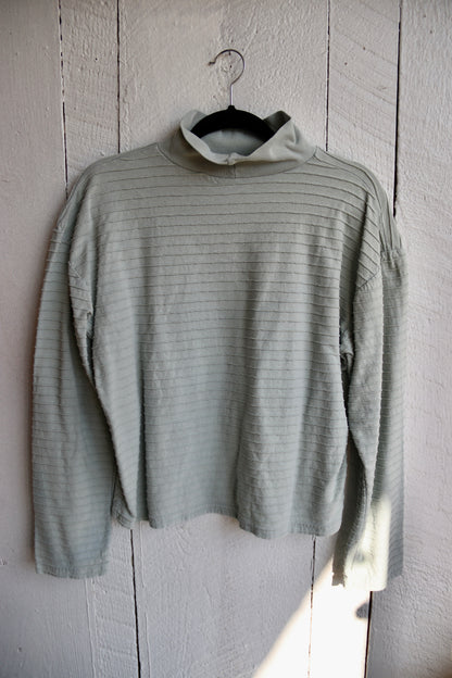 Vintage Light Blue Ribbed Mock Neck Long Sleeve Tshirt