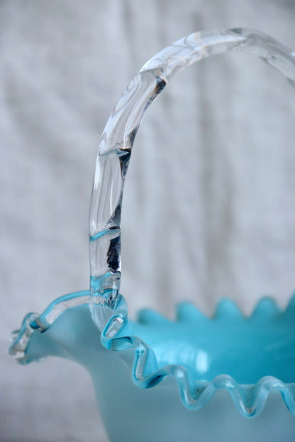 Fenton Turquoise Blue Glass Basket