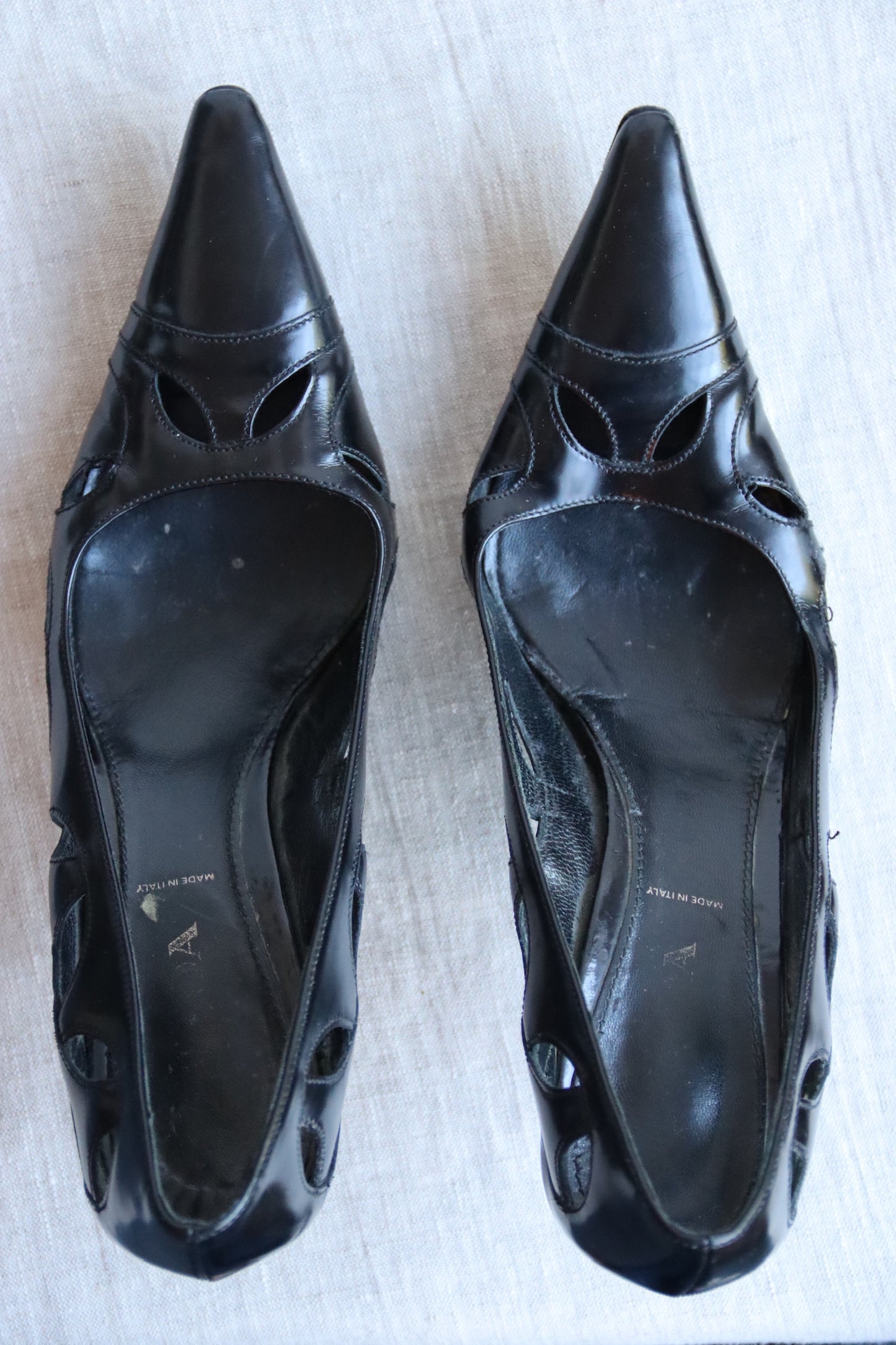 Prada Black Leather Cutout Heels