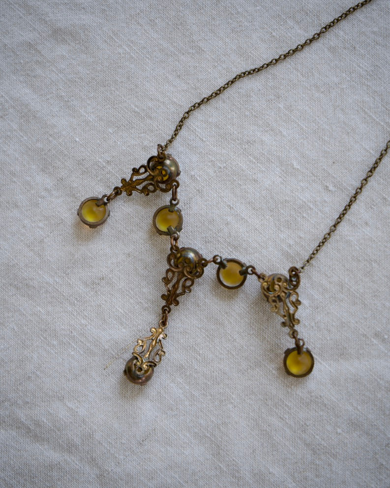 Vintage Glass Filigree Necklace