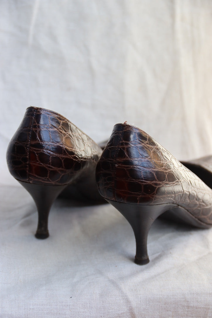 Ferragamo Chocolate Brown Snakeskin Heels