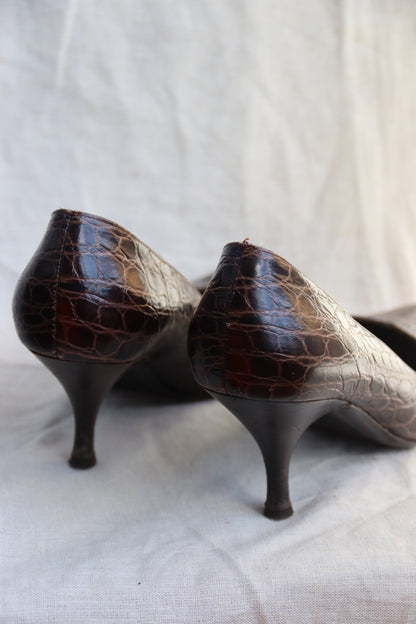 Ferragamo Chocolate Brown Snakeskin Heels