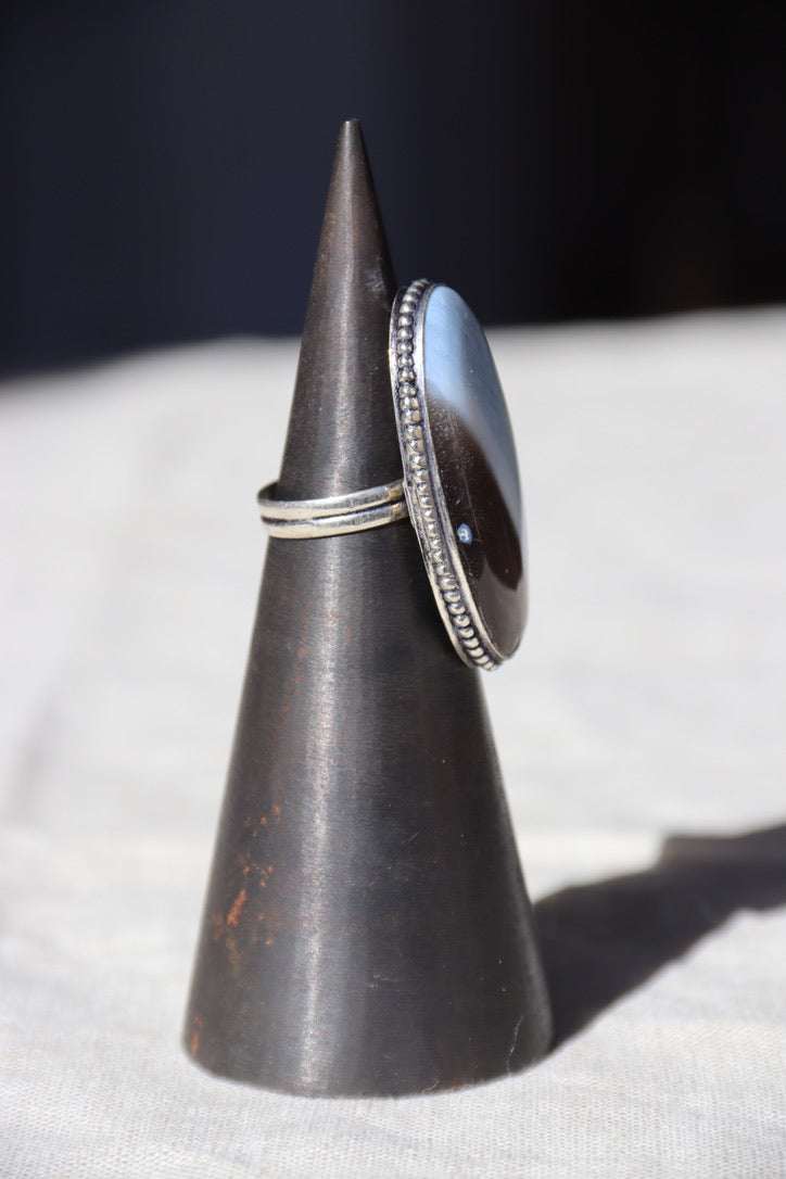Blue Owyhee Opal and Sterling Silver Ring
