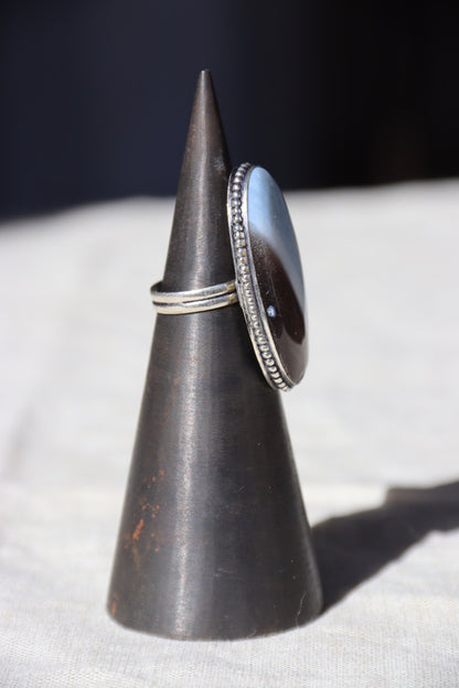 Blue Owyhee Opal and Sterling Silver Ring