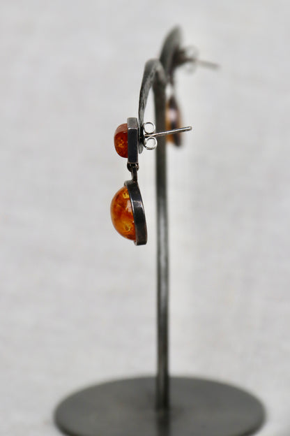 sterling silver round Amber stud earrings