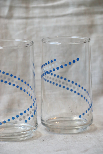 Set of 2 Libbey Glasses with Blue & White Polka Dot Swirl