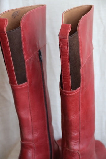 Red Leather Heeled Boots