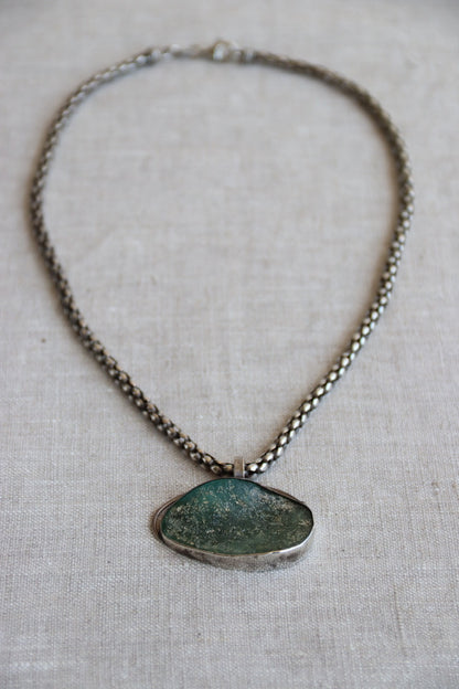 Sterling Silver Necklace with Roman Glass Pendant