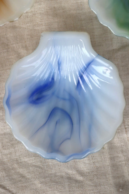Set of 4 Marbled Glass Seashell Dishes
