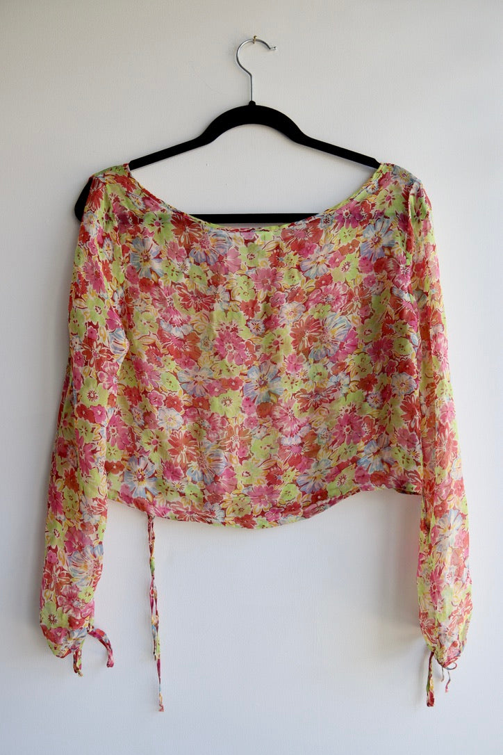 Joie Silk Flower Top with Open Sleeves