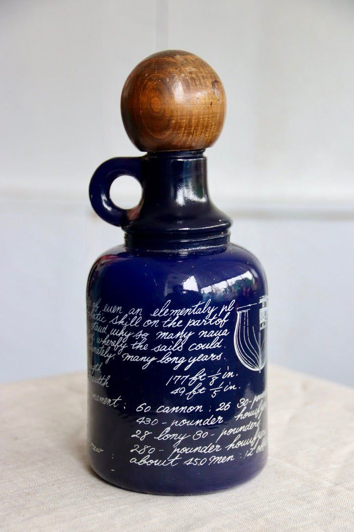 Blue Bottle with Ship and Wooden Lid