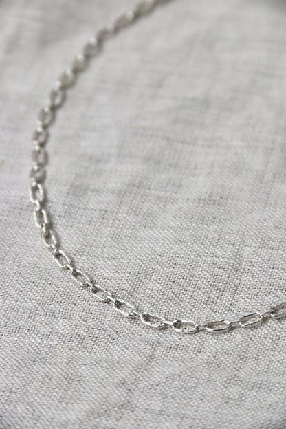 Sterling Silver Hammered Oval Chain Necklace