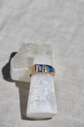 Tanzanite, Diamond and Opal Doublet Ring - 14k Gold