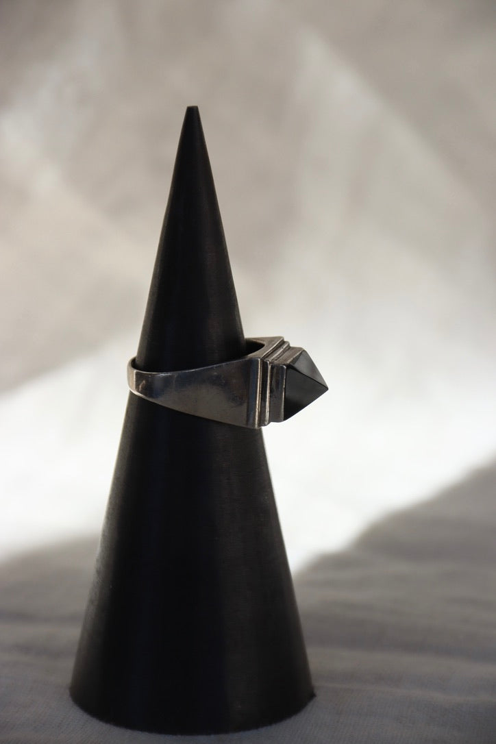 Onyx Pyramid Sterling Silver Ring