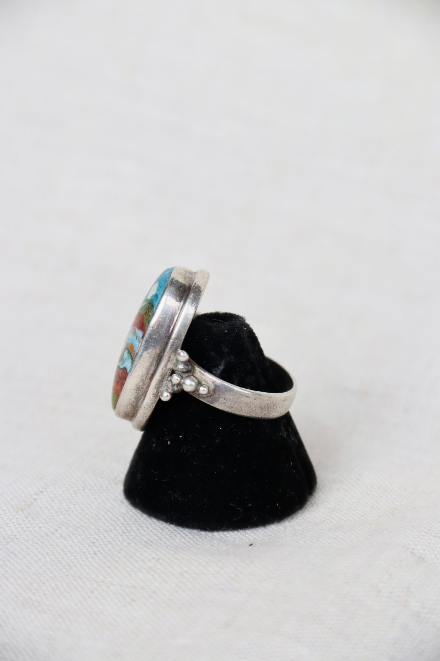 Sterling Silver Rainbow Calsilica ring